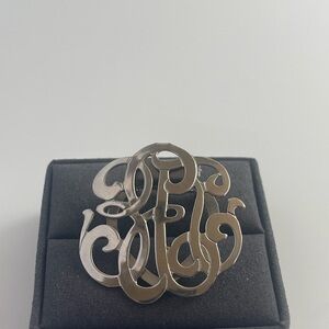 Scroll Scarf Clip /Brooch Monogram Look Knot Silver Tone